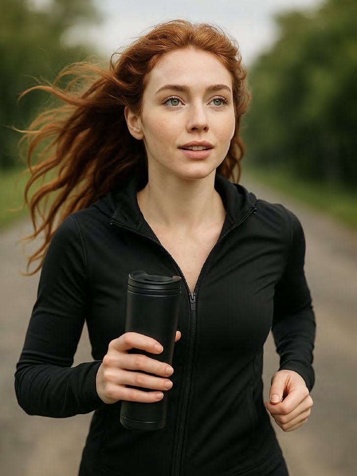 Termos ürün fotoğrafı - Aktif yaşam senaryosu, sporcu kadın, Vitrin Pro sonrası